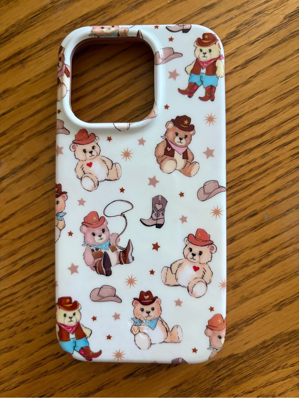 Cowboy Teddy Bear iPhone 14 Pro Case - White & Pink Accent